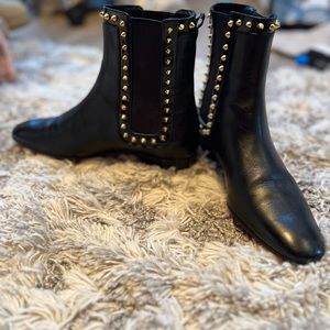 Black Leather Christian Louboutin Ankle Boots with Studs- size 37 1/2